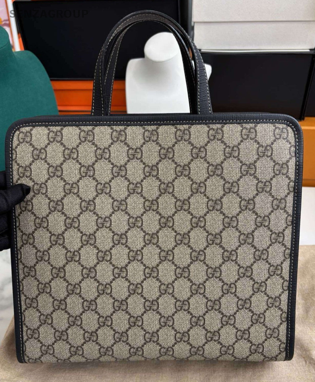 Gucci Tote GG Supreme Top Handle Shoulder Bag Brown Women