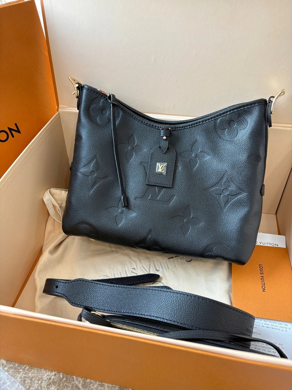 Louis Vuitton Black Embossed Leather Small Carryall Tote For Women