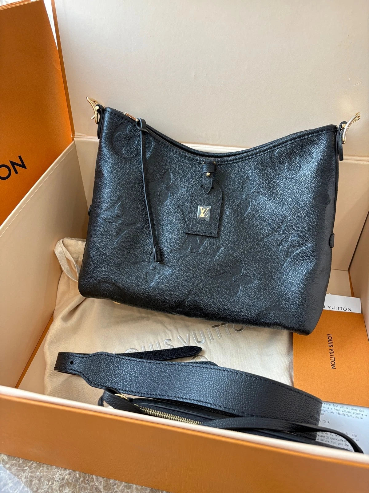 Louis Vuitton Black Embossed Leather Small Carryall Tote For Women