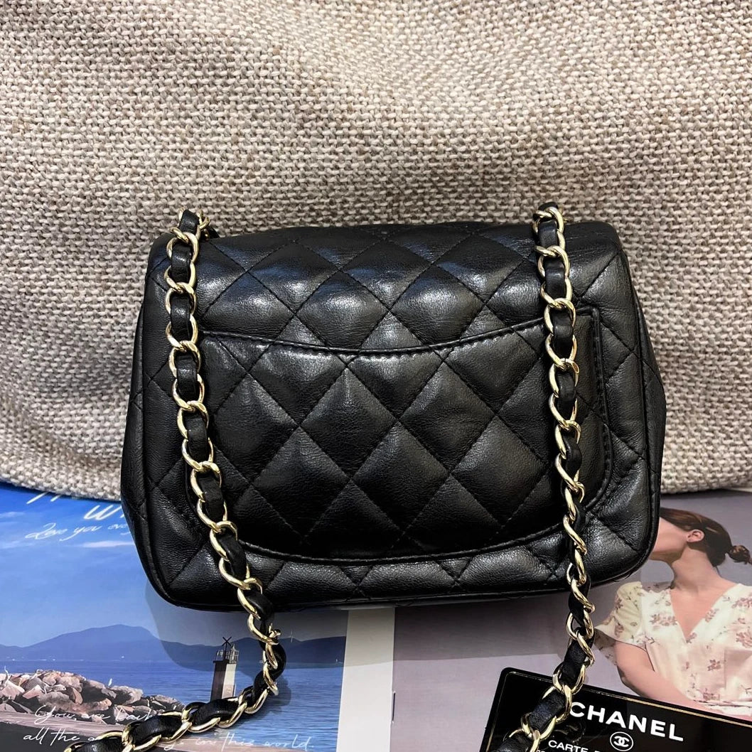 Chanel Classic Flap Chain Shoulder Crossbody Black Gold Diamond Women Fashion