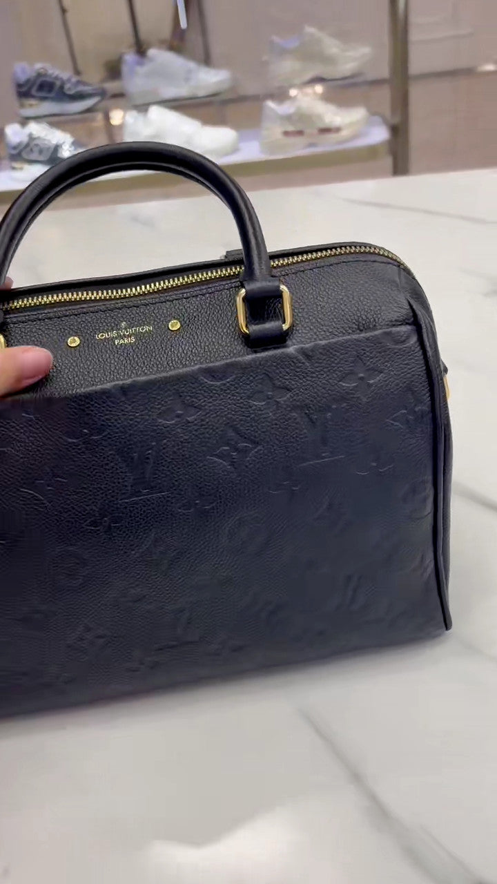 Louis Vuitton Speedy25 Monogram Black Gold Top Handle Bag Crossbody Women