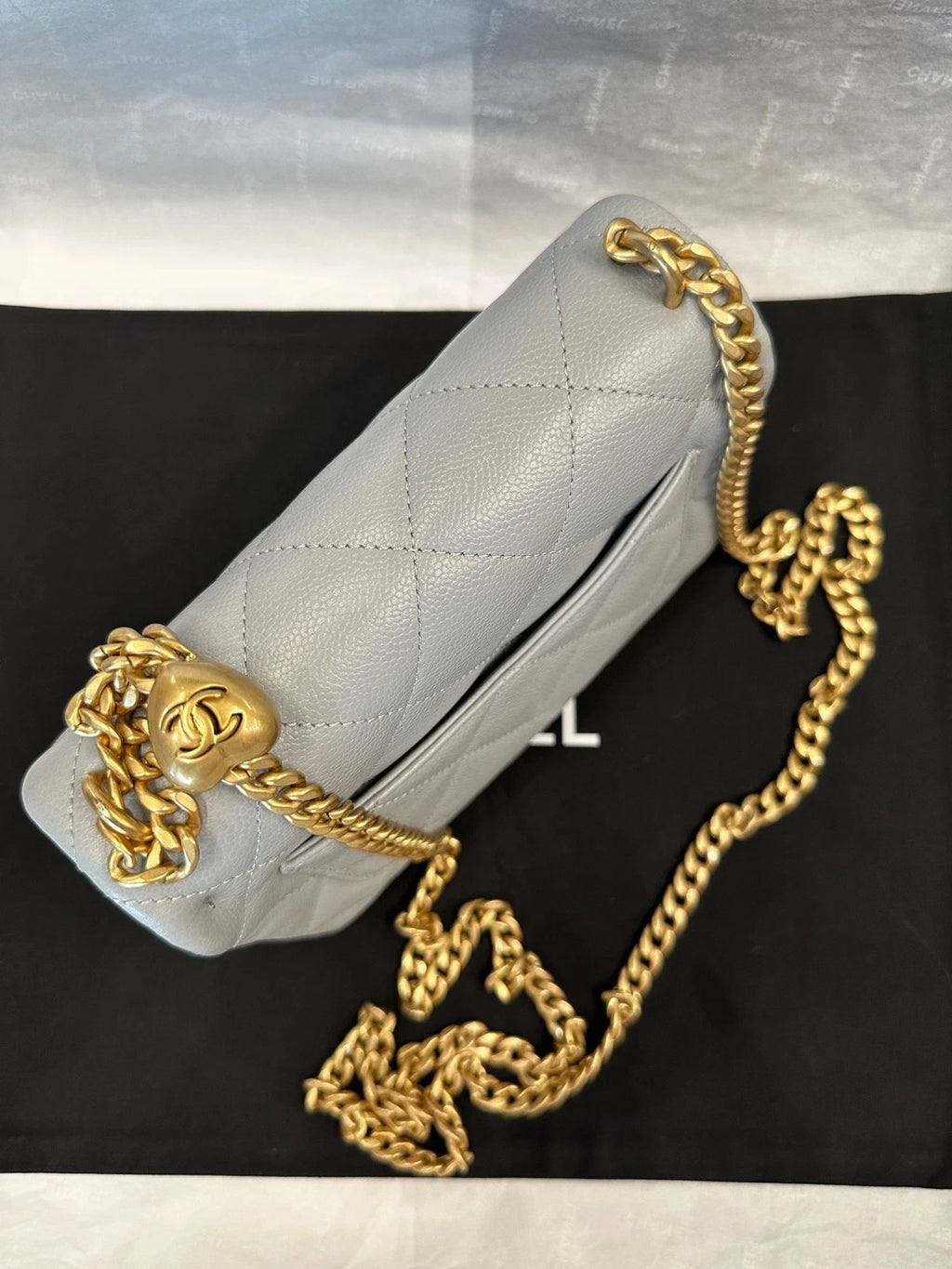 CHANEL Heart 20cm Gray Leather Crossbody Bag For Women