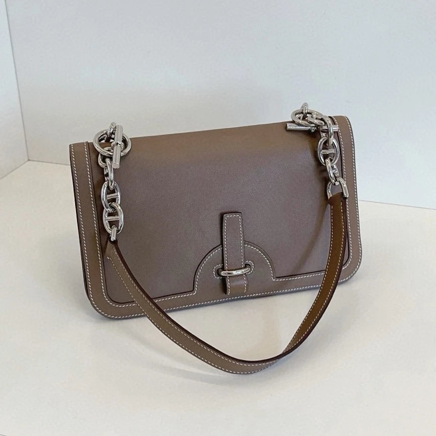 Hermes Sac Chaine D’Ancre Swift Chain Shoulder Bag Crossbody Gray Silver Women