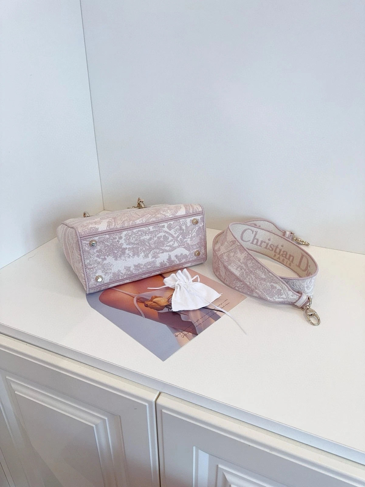 Dior Pink Canvas Embroidered Lady D-Lite Top Handle Bag Women