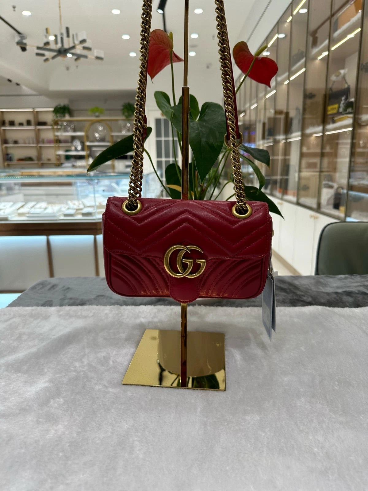 GUCCI Marmont22 Red Gold Shoulder Crossbody Bag For Women