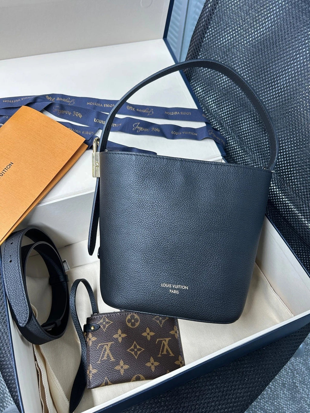 Louis Vuitton Calfskin Low Key All In BB Black Bucket Shoulder Bag For Women