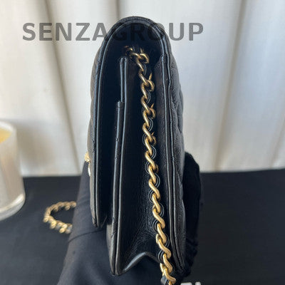 Chanel Black Gold Quilted WOC Chain Bag Classic Women's