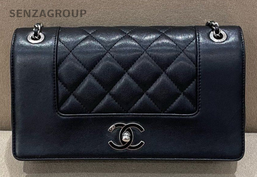 Chanel Classic Flap PM Chain Shoulder Bag Crossbody Black Silver Women Designer