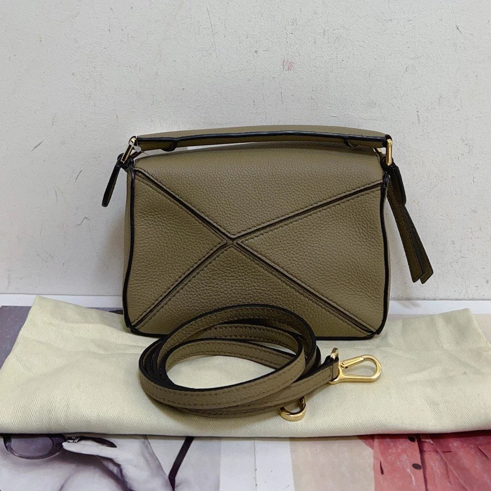 Loewe Puzzle Mini Top Handle Shoulder Bag Crossbody Green Gold Women Classic