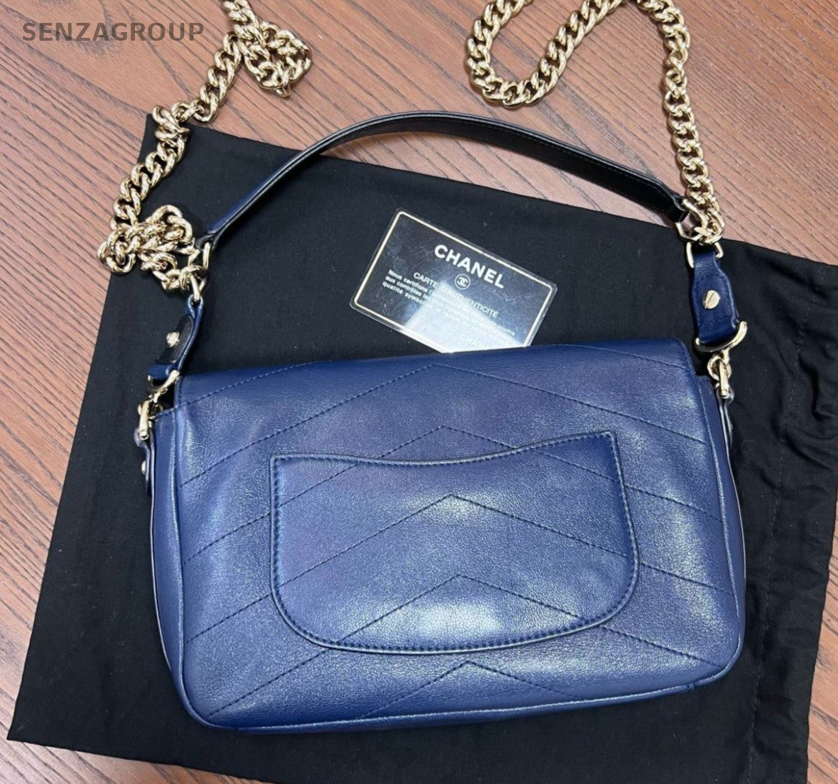 CHANEL CC Logo Chain Shoulder Handbag Crossbody Women Black Blue