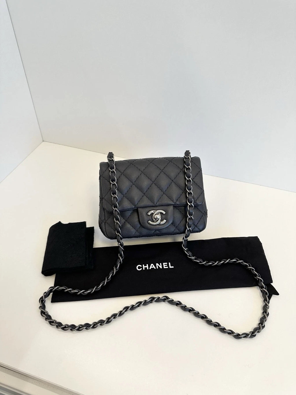 Chanel Classic Flap Square Mini Shoulder Bag Black Caviar Leather