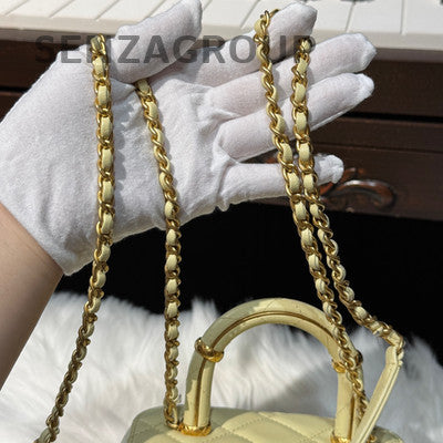 Chanel Quilted Lambskin Handbag Chain Strap Yellow Gold Hardware
