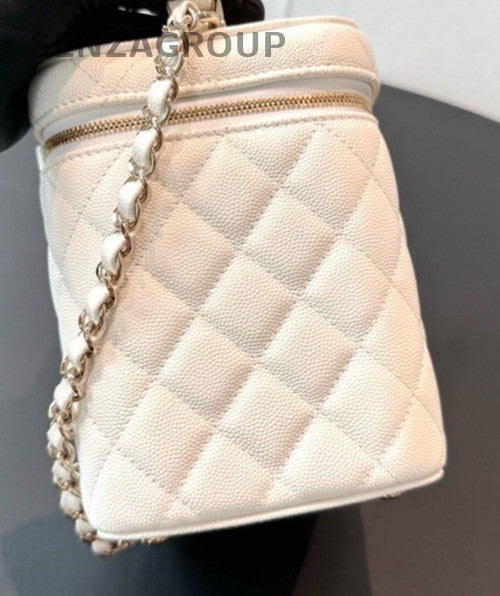 Chanel Diamond Chain Shoulder Bag Crossbody White Gold Women Classic Designer