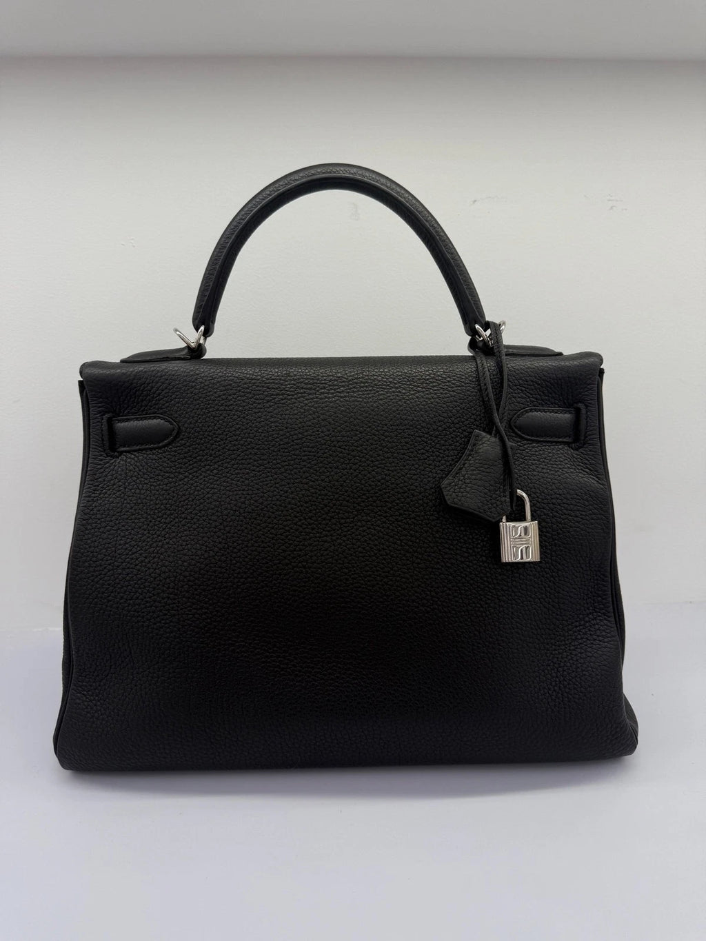Hermes Kelly32 Black Silver Togo Leather Top Handle Bag For Women