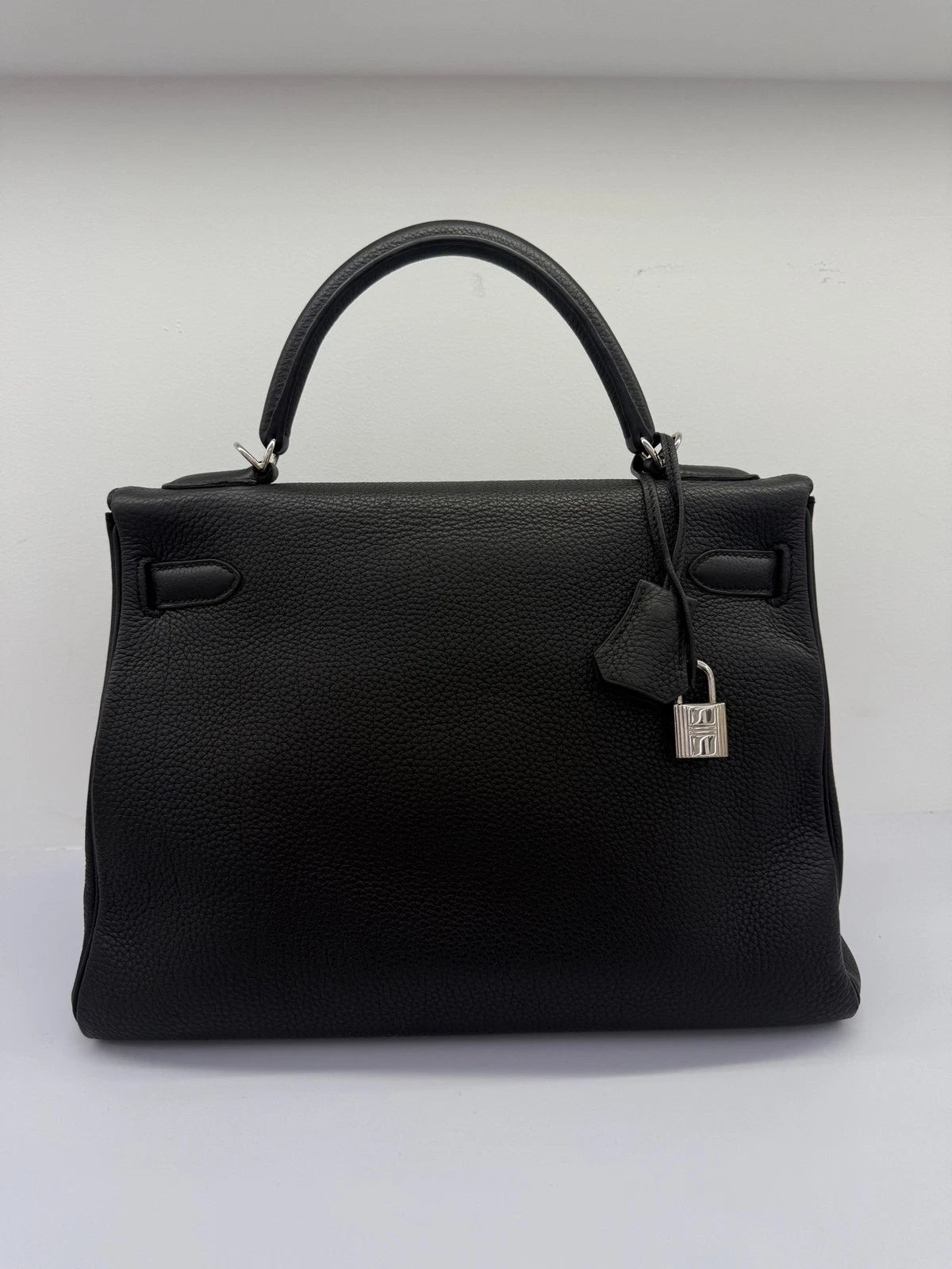 Hermes Kelly32 Black Silver Togo Leather Top Handle Bag For Women