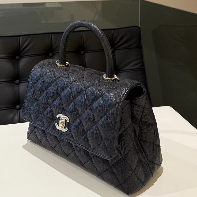 Chanel Coco Handle Quilted Chain Shoulder Bag Black Gold Women