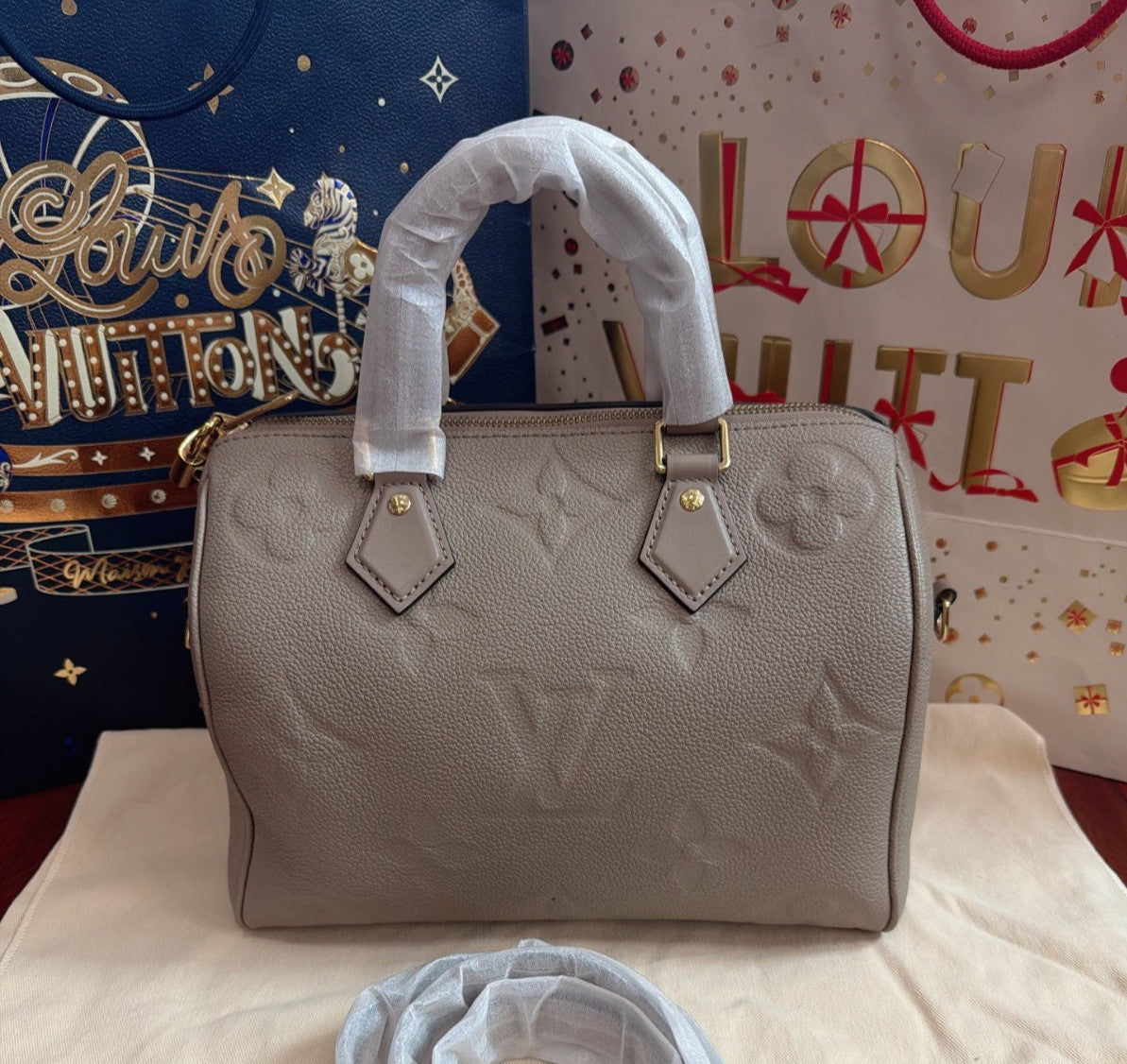 Louis Vuitton Speedy25 Monogram Top Handle Crossbody Gray Gold Women Classic