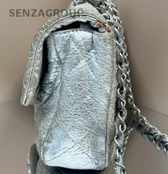 Chanel Classic Flap Crystal Button Chain Shoulder Bag Silver Women Designer