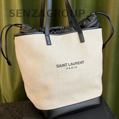 Saint Laurent Tote Bag Beige Black Shoulder Bag Women's Classic