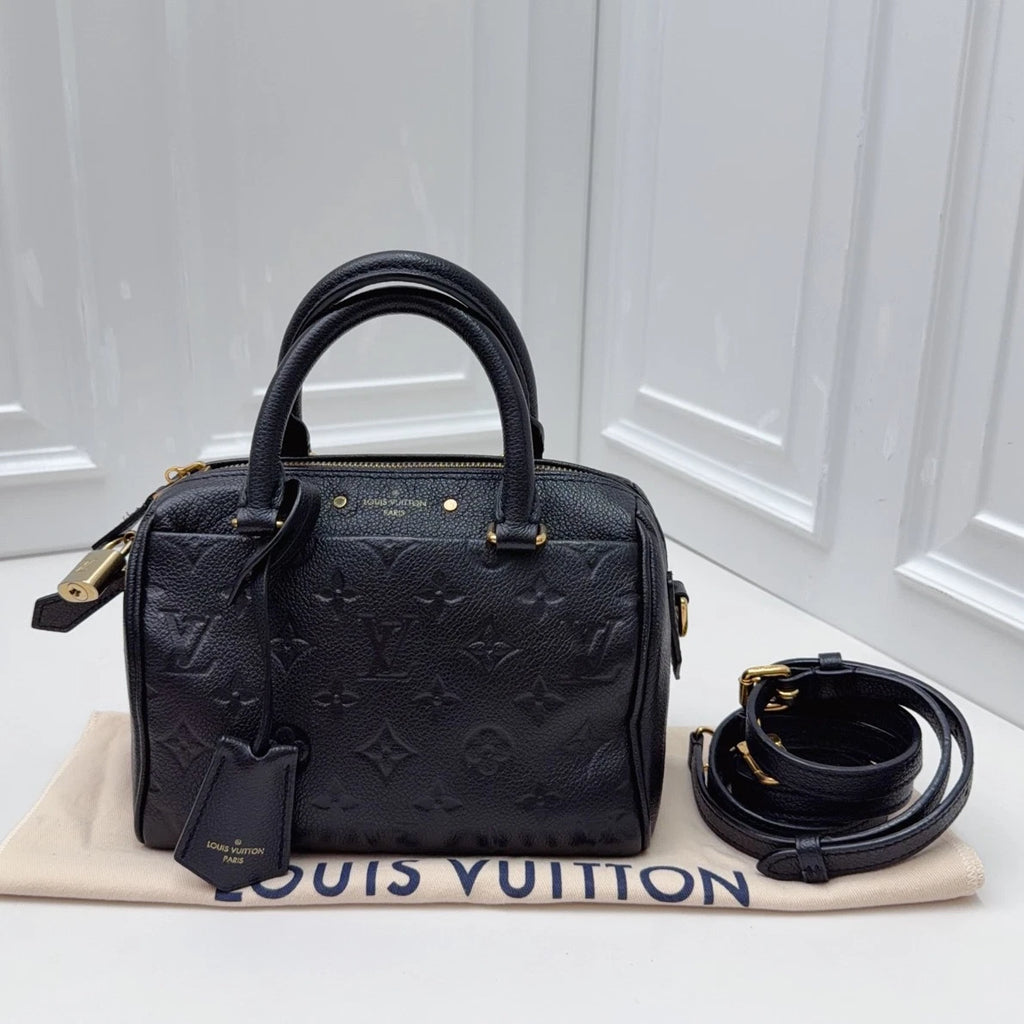 Louis Vuitton Speedy 20 Calfskin Top Handle Crossbody Bag Black Women Classic
