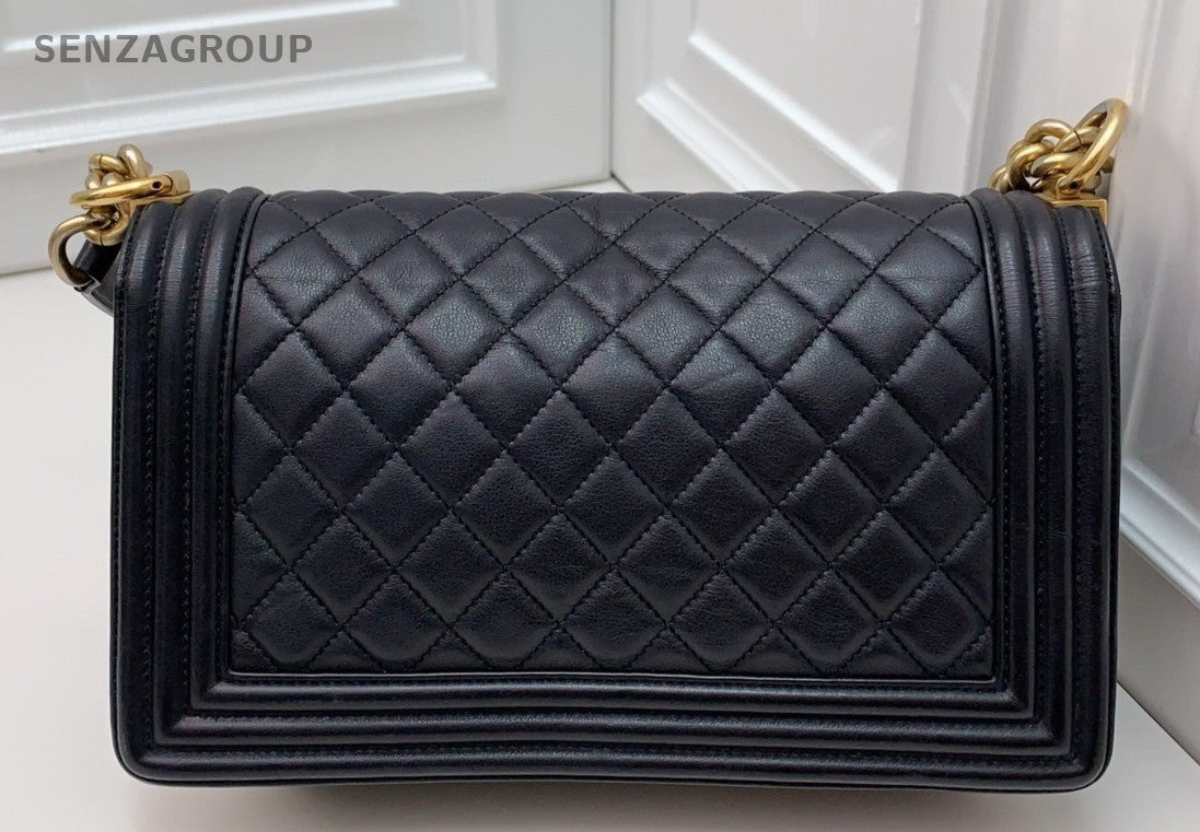 Chanel Leboy Calfskin Chain Shoulder Bag Black Gold Women Classic Designer