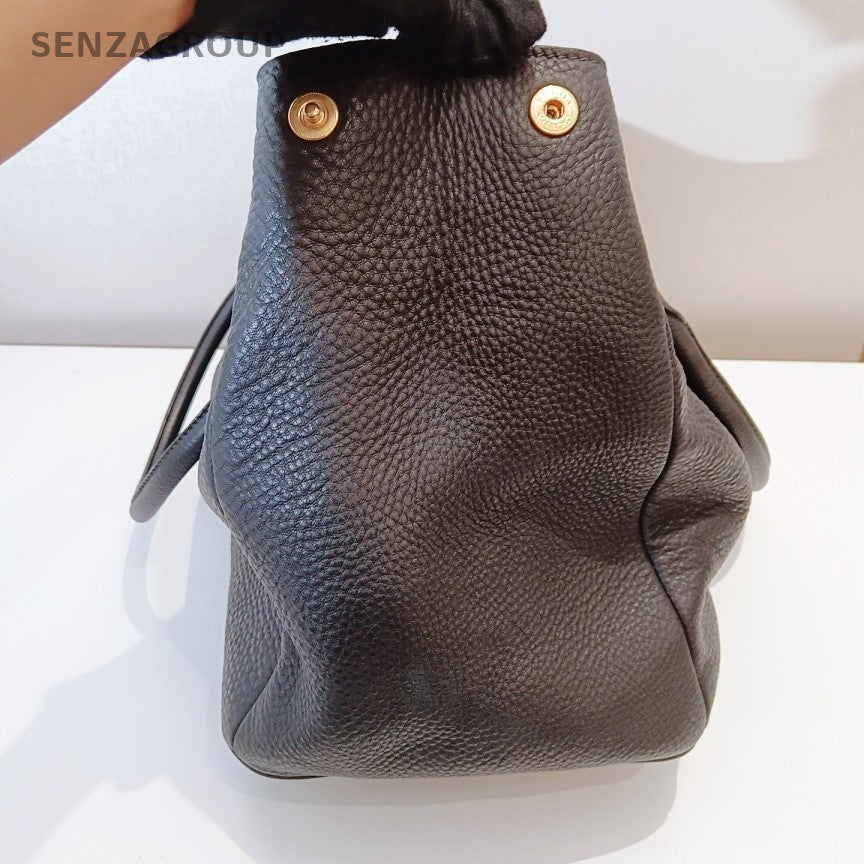 Prada Galleria Classic Black Gold Top Handle Shoulder Bag Used Women Designer