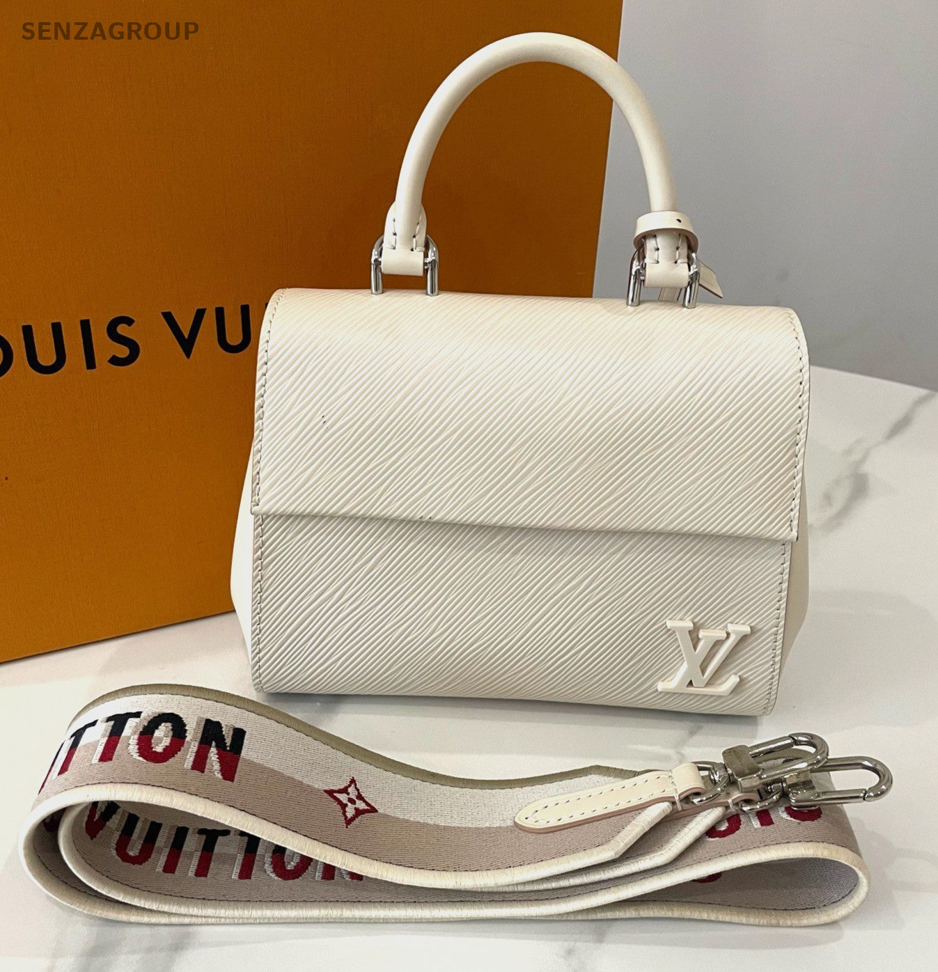 Louis Vuitton Cluny bb Top Handle Epi Leather 2WAY Shoulder Handbag White Women
