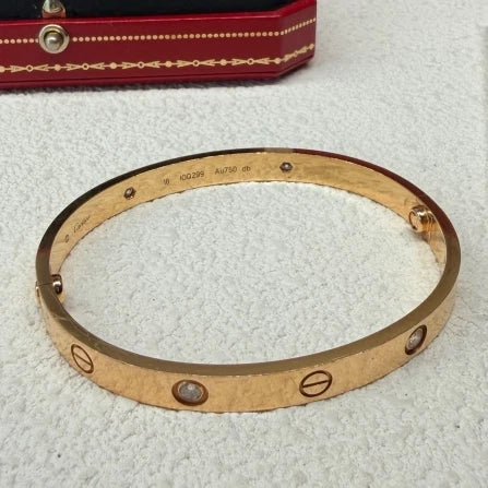Cartier Classic Love Bracelet 18k Rose Gold 4Diamonds Bangle Double Screw Size18