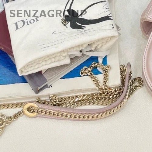 Christian Dior Lady Dior Chain Crossbody Top Handle Bag Pink Gold Women Classic