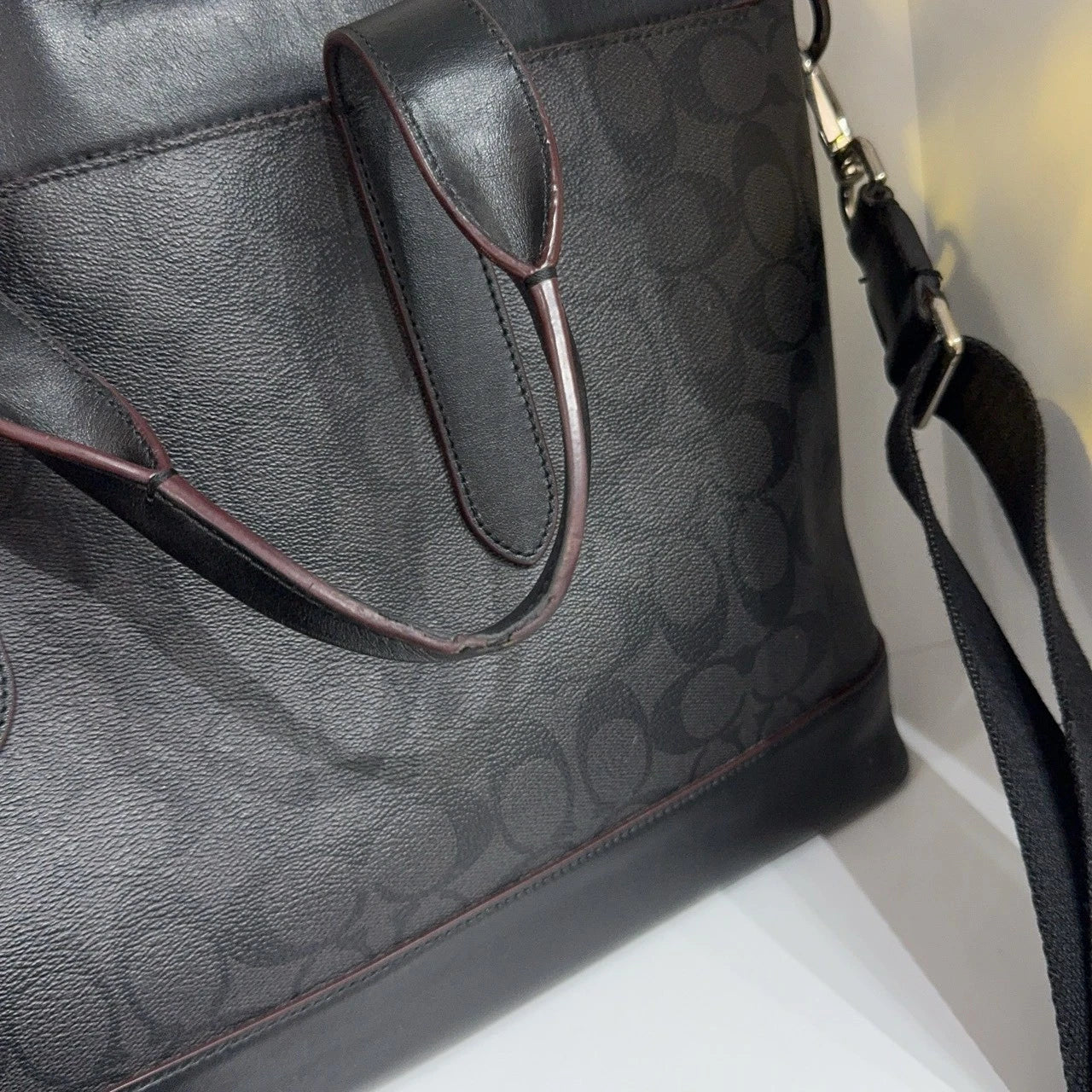 Coach Monogram Canvas Leather Laptop Briefcase Shoulder Bag For Women