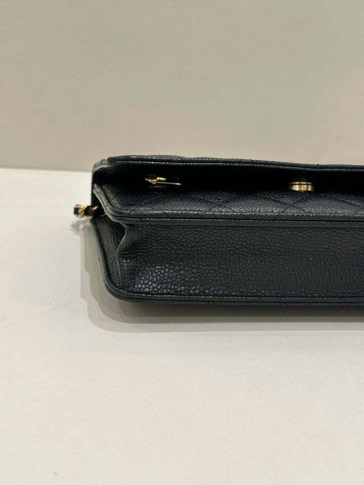 CHANEL Black Gold Leather WOC Crossbody Bag For Women