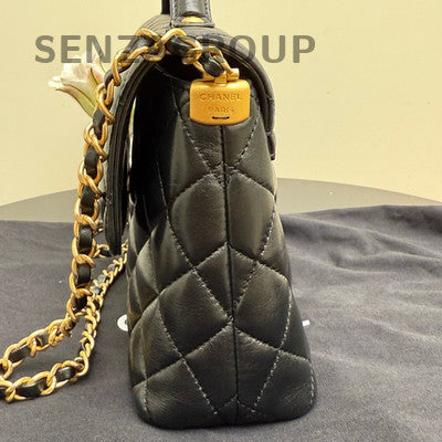 Chanel Kelly Large Lambskin Quilted Shoulder Bag Black Gold Women