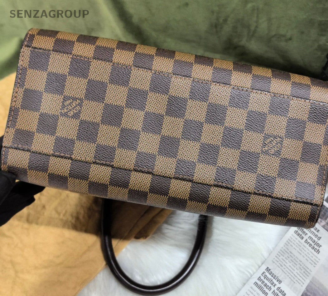 Louis Vuitton Damier Ebene Top Handle Shoulder Bag Brown
