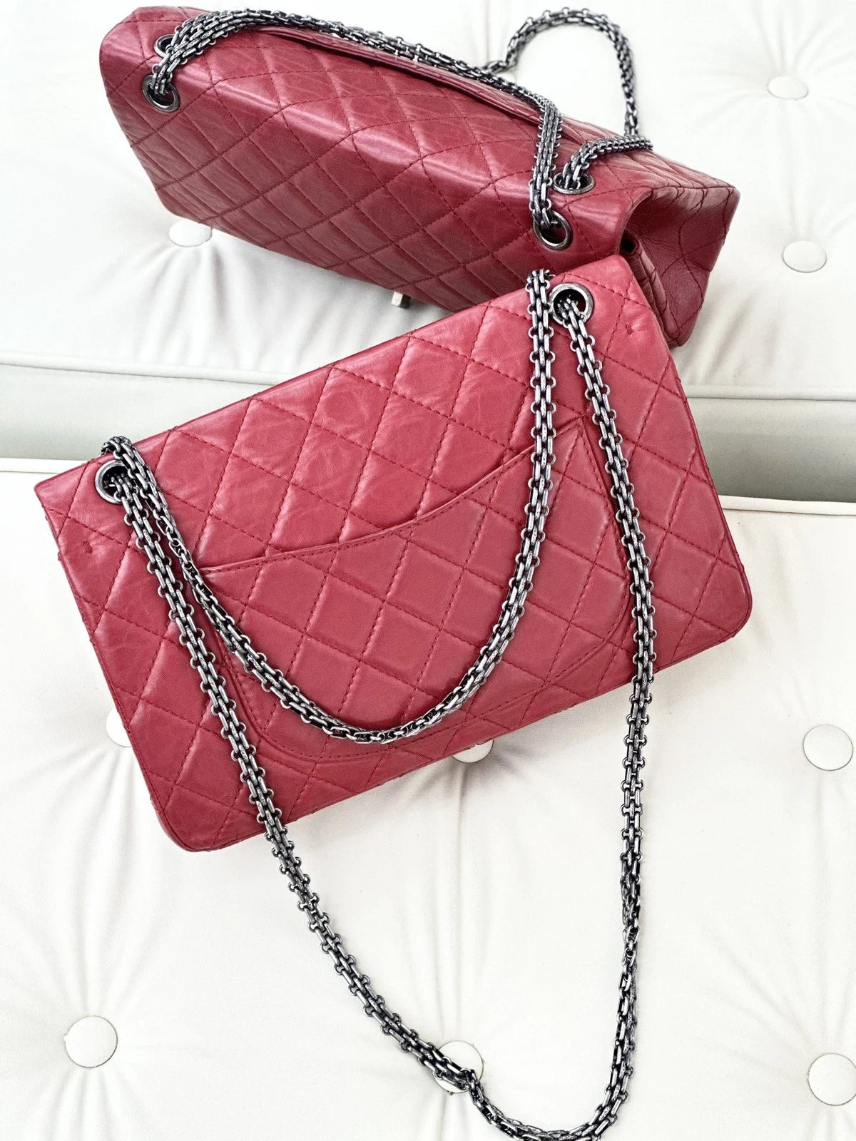 Chanel Calfskin MM Chain Shoulder Crossbody Bag Red Women Classic S