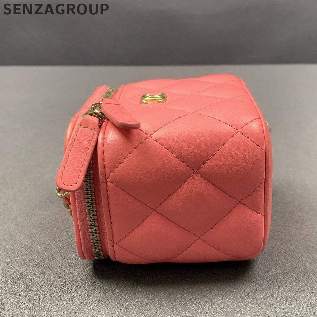 Chanel Pink Gold Quilted Classic Flap Vanity Case Chain Shoulder Bag