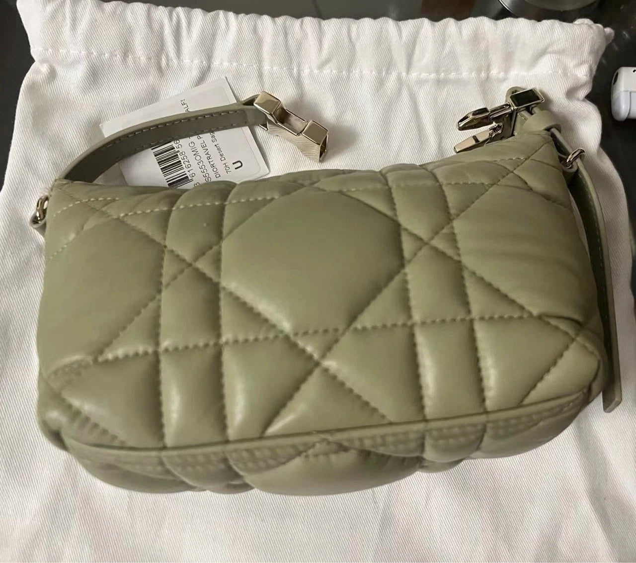 Dior Women Solid Large Checkered Leather Zipper Lunch Box Shoulder Bag