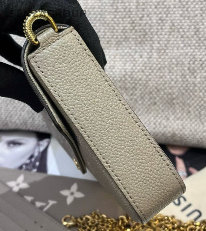 Louis Vuitton Monogram Chain Crossbody Gray Gold Women Classic