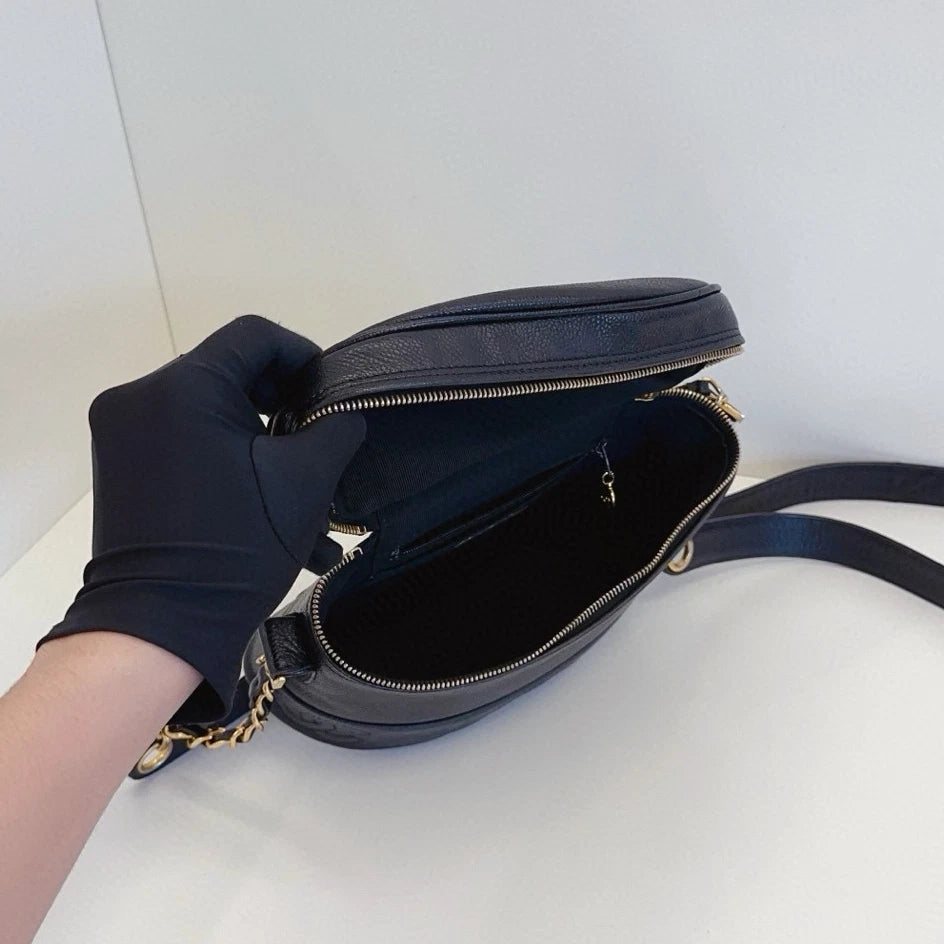 Chanel Calfskin Vintage Crossbody Black Gold Used Women Classic