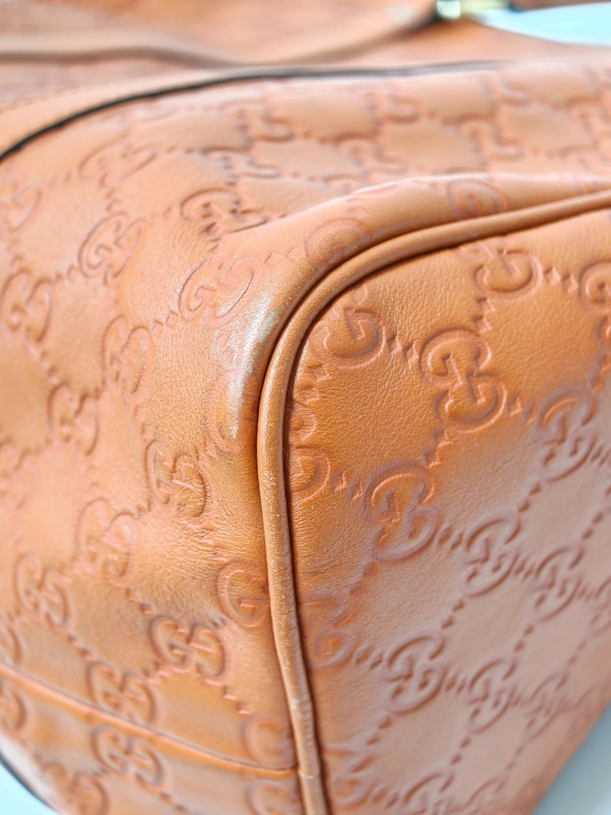 Gucci Boston Calfskin Monogram Top Handle Bag Orange Gold Used Women Classic