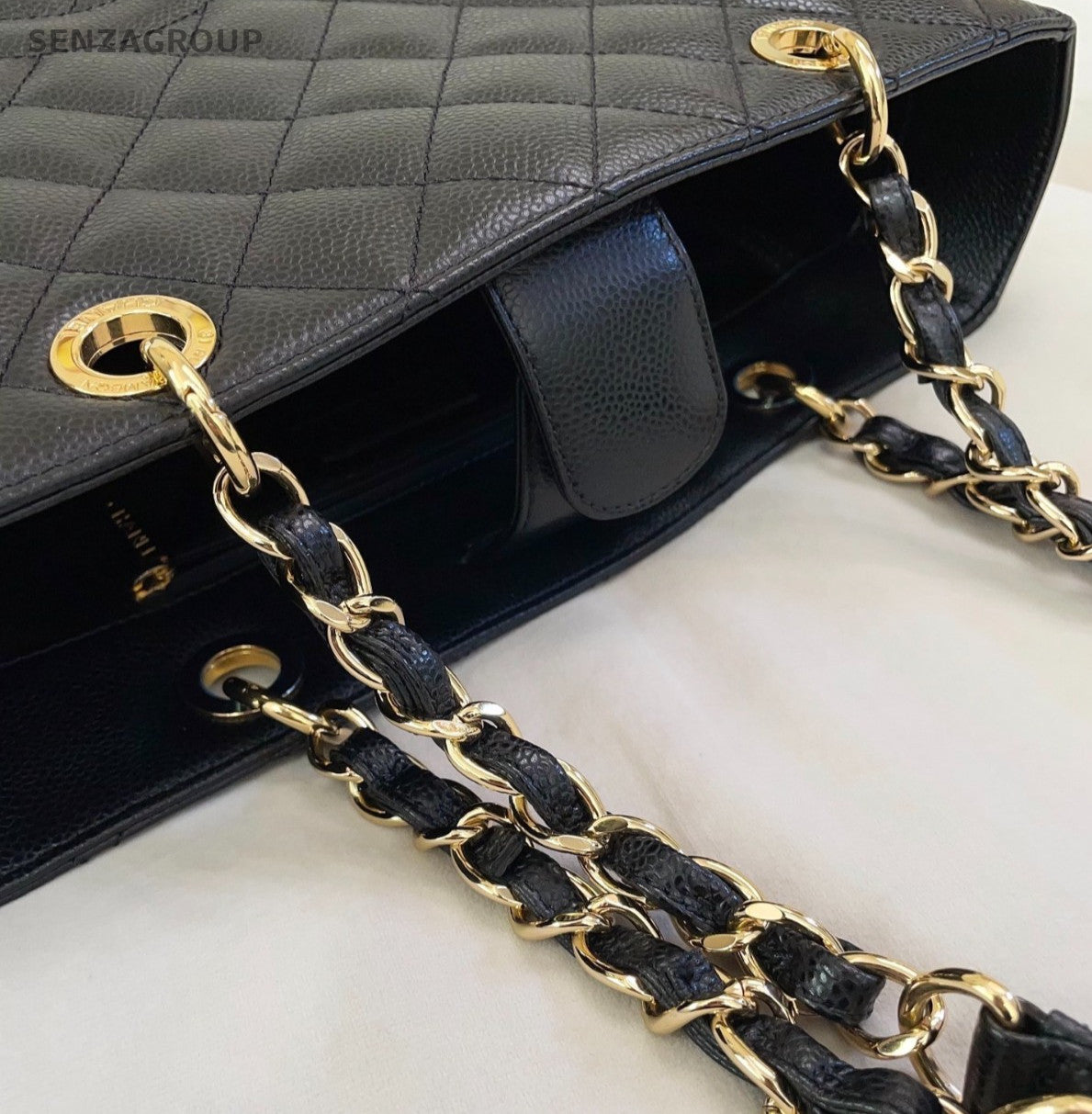 Chanel PST Diamond Calfskin Chain Shoulder Bag Black Gold Used Women Classic