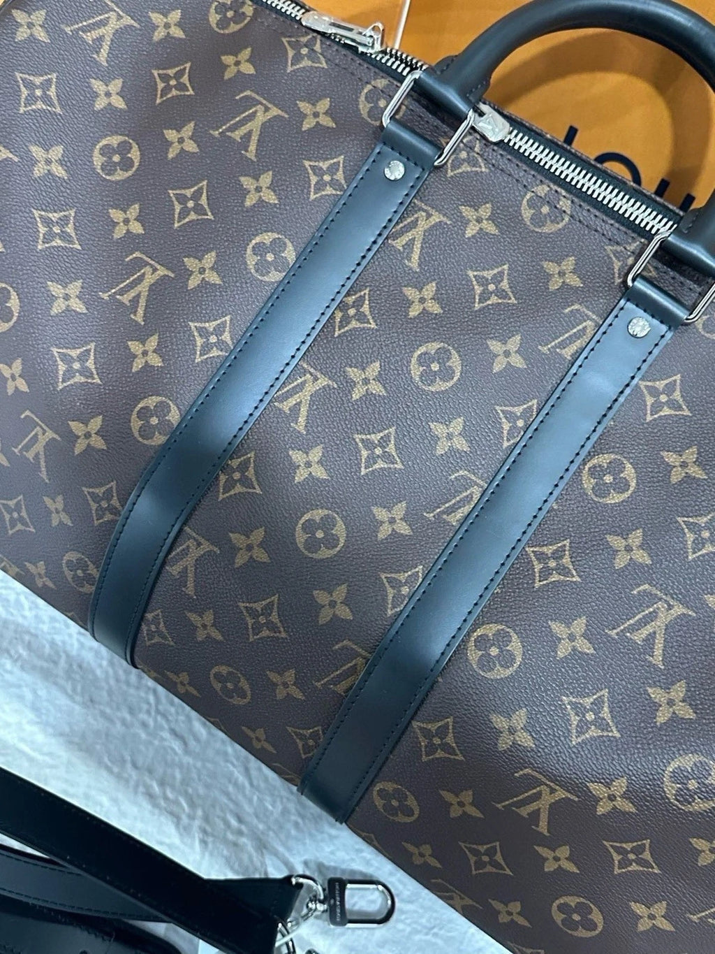 Louis Vuitton Keepall45 Monogram Canvas Black Leather Bag For Women