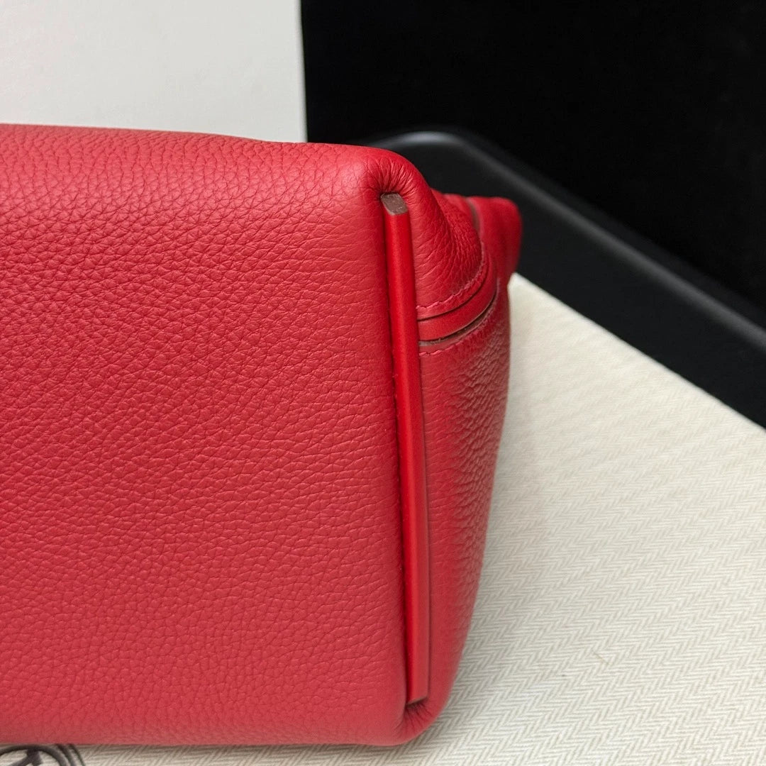 Excellent Condition Hermes 2424 2Way Red Top Handle Bag Crossbody Gold Hardware