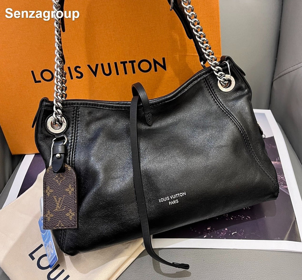 Louis Vuitton Carryall BB Lambskin Chain Shoulder Bag Black Silver Women Classic