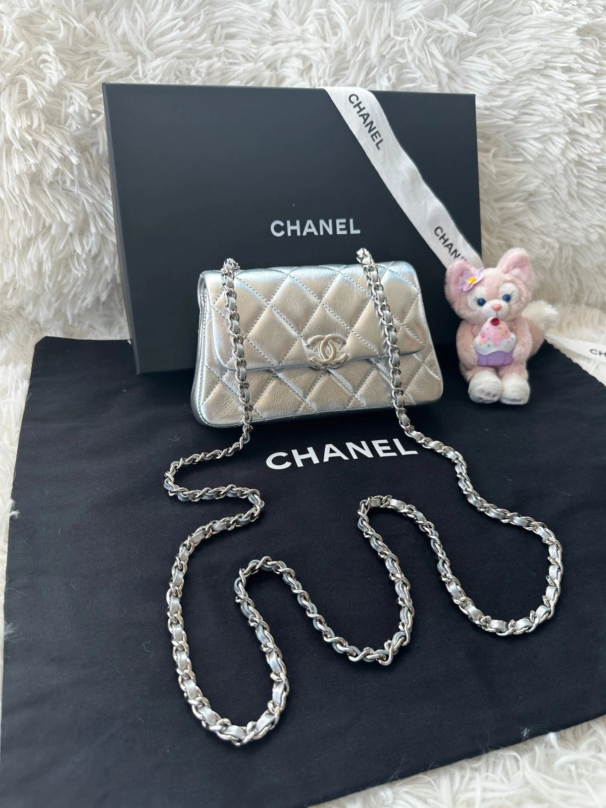 CHANEL Silver Calfskin Cloud Mini CF Crossbody Bag For Women