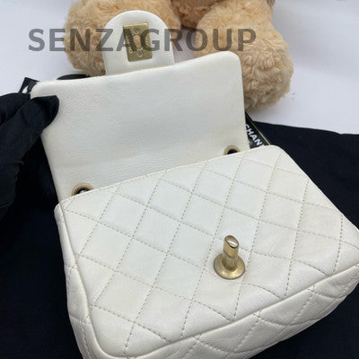 Chanel Classic Flap Gold Ball Chain Shoulder Bag White Diamond Quilted