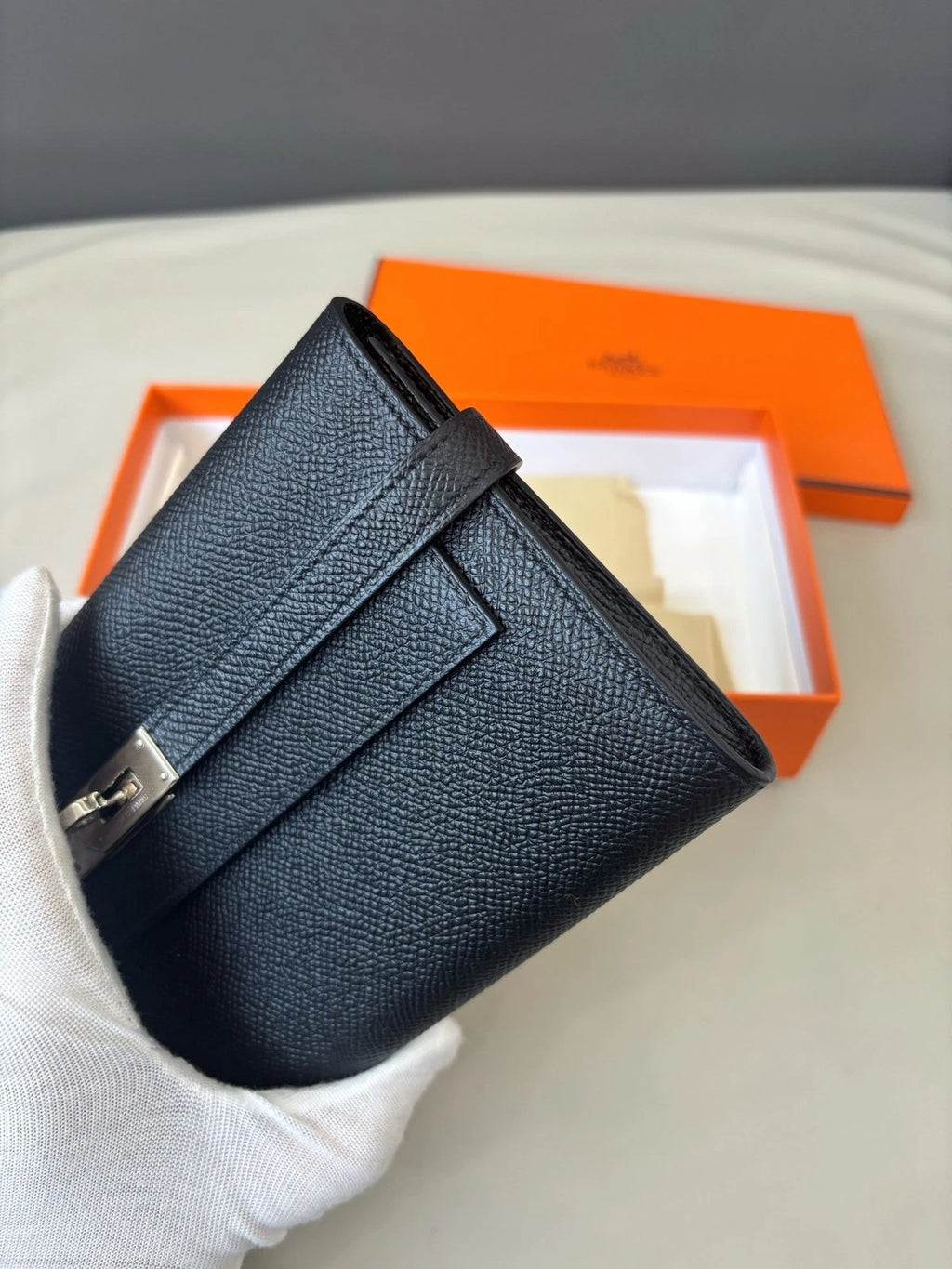 Hermès Kelly Long Wallet Card Holder Daily Use Black Silver Women Classic