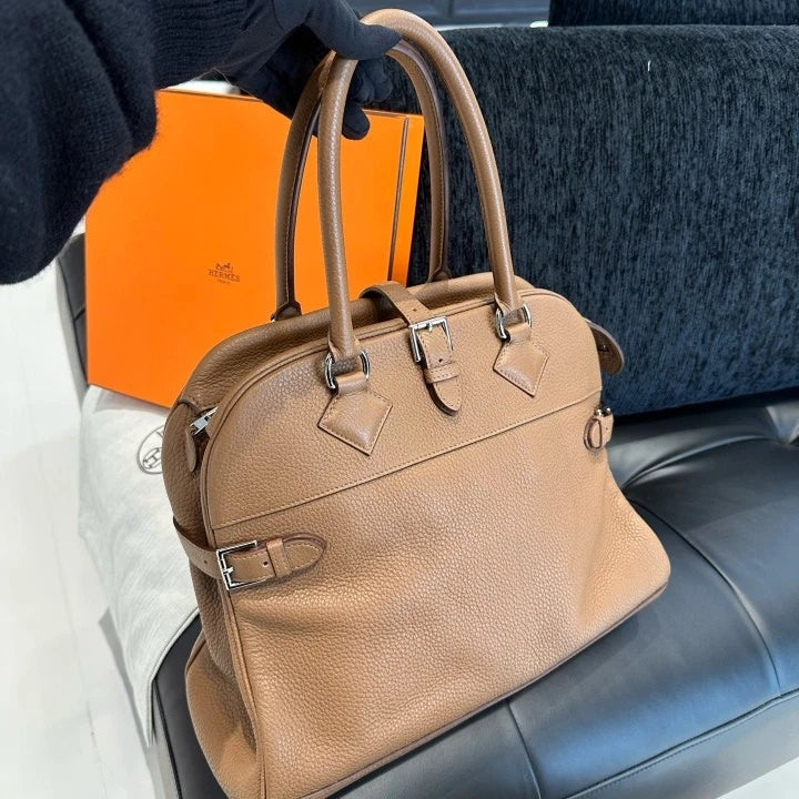 Hermes Atlas35 Togo Top Handle Bag Brown Silver Used Women Classic D