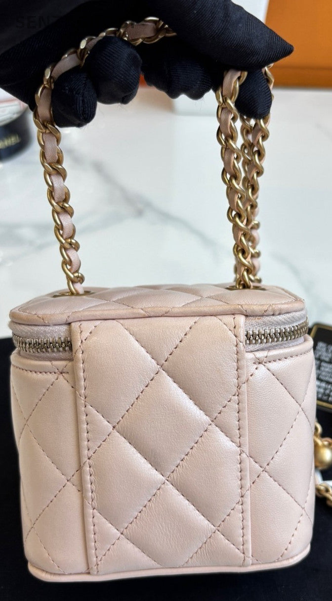 Chanel Mini Cosmetic Case Shoulder Crossbody Bag Women Light Pink