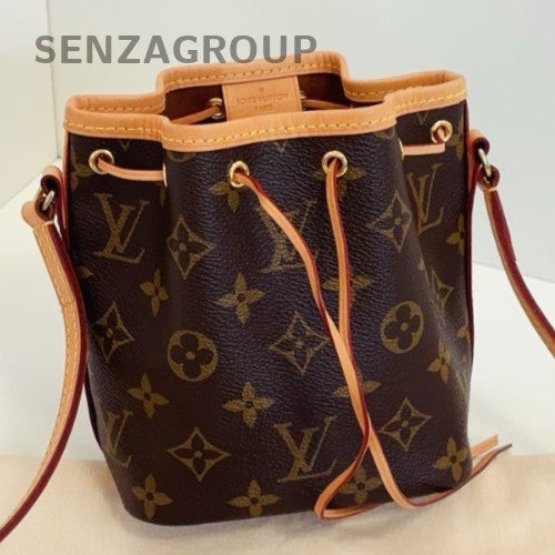 Louis Vuitton Nano Noe Monogram Drawstring Bucket Crossbody Brown Gold Women