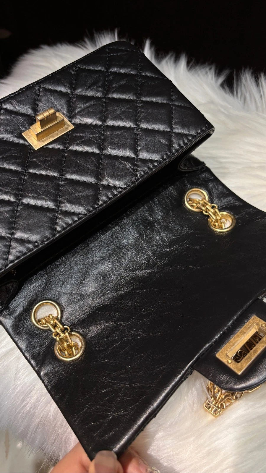 CHANEL 2.55 Black Gold Buckle Large Mini Chain Shoulder Bag For Women